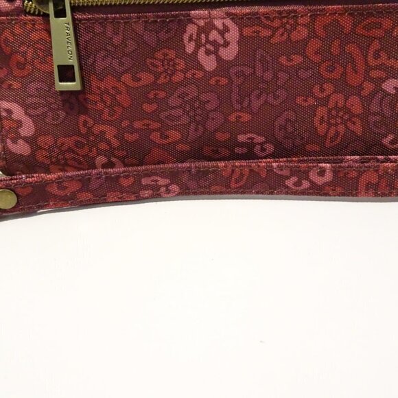 TRAVELON Pink Maroon Floral Print Zip Around Wallet Clutch Organizer Travel - Picture 4 of 8
